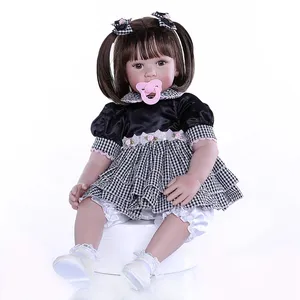 60CM renacer bebé muñeca de la muchacha con corto marrón oscuro pelo lol educación juguete de regalo de navidad para los niños