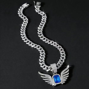 Collar de Alas Cuadradas con Pedrería Estilo Hiphop, Chapado en Oro y Plata, para Hombre, Joyería de Moda al por Mayor - Product Image 4