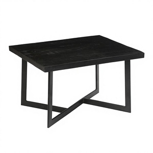 Mesa Auxiliar Moderna de Madera Maciza Negra - Mesa de Centro Rectangular de Madera de Mango con Base de Metal Cruzado de Estilo Industrial - Product Image 1