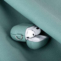Étui pour écouteurs Airpods Pro en cuir véritable grain litchi avec boucle en métal sans dragonne, personnalisable