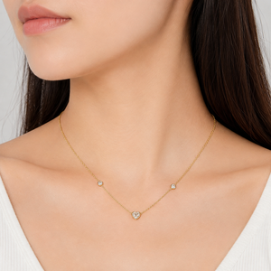 Collier Cœur en Zircon Acier Inoxydable Plaqué Or 14K sous Vide avec Accents Ronds Sertis, Chaîne de 45cm, Tons Or et Argent - Product Image 5