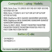 Baterai Laptop C41N2013 C41N2013-1 untuk Asus ROG Strix G15 G513QY G17 G713IM Zephyrus G15 GA503QR GX703HM TUF FX507 Notebook