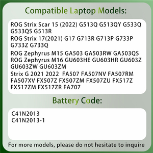 แบตเตอรี่แล็ปท็อป C41N2013-1 C41N2013สำหรับ <span class=keywords><strong>ASUS</strong></span> <span class=keywords><strong>ROG</strong></span> <span class=keywords><strong>Strix</strong></span> <span class=keywords><strong>G17</strong></span> G513QY G15 G713IM G15 Zephyrus GA503QR GX703HM FX507โน้ตบุ๊ค - Product Image 2