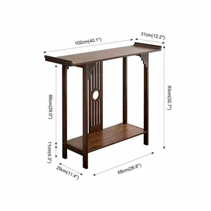 Walnut-Colored Double Layer Entrance Table 102*29*83cm Bamboo Material No Drawer
