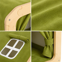 Maison pour chat moderne en velours, tente d'intérieur avec structure en bois, rideaux, coussin en peluche, fenêtre occultante, lit confortable pour animaux de compagnie