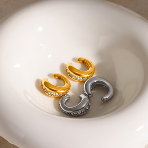 Pendientes con clip en forma de C, aleación de zinc, con pedrería, en oro y plata, para orejas no perforadas, joyería de moda. - Product Image 2