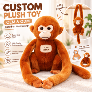Jouet en peluche singe personnalisé, animal en peluche doux avec design personnalisé pour les enfants de 3 ans et plus, cadeau unisexe - Product Image 1