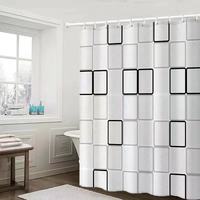 Rideau de douche magnétique en EVA imperméable et écologique, motif ethnique géométrique rayé rouge, impression numérique originale