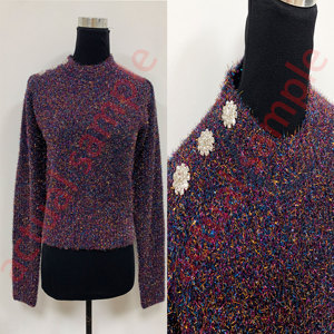 Glamorous Shiny Metallic Sweater Glitter Knit Pullover Rhinestone Shoulder Button Detail Shimmer Party <strong>Jumper</strong> for <strong>Women</strong> - Product Image 6