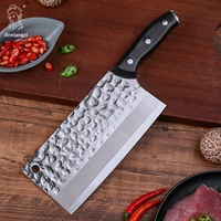 Couteau de boucher chinois 90Cr18Mov en acier inoxydable, lame martelée de 8 pouces, manche en bois, pour trancher la viande et les légumes, portion familiale
