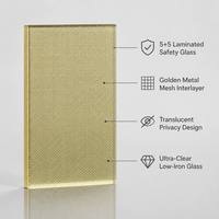 Porte coulissante en verre de sécurité laminé en maille métallique dorée, ultra-claire, à faible teneur en fer, translucide, pour chambre à coucher