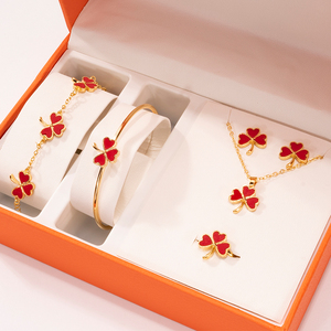 18K Gold Plated Designer <strong>Jewelry</strong> Famous <strong>Brands</strong> <strong>Lucky</strong> Flower Necklace Earphone Ring Bracelet Set Luxury <strong>Jewelry</strong> Set for Women - Product Image 2