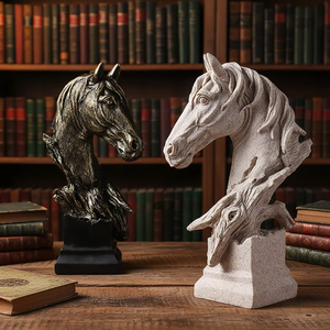 פסל ראש סוס בגודל טבעי עשוי שרף, פסל חיה מפיברגלס בהתאמה אישית, גלריית אמנות מודרנית מינימליסטית - Product Image 2