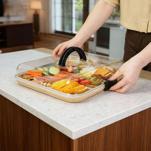 Planche à découper en bambou pour la cuisine, <span class=keywords><strong>plateau</strong></span> à <span class=keywords><strong>charcuterie</strong></span>, <span class=keywords><strong>plateau</strong></span> à <span class=keywords><strong>fromage</strong></span>, <span class=keywords><strong>plateau</strong></span> à fruits, couvercle transparent, 5 compartiments, collations intégrées, <span class=keywords><strong>traiteur</strong></span>, portable - Product Image 4