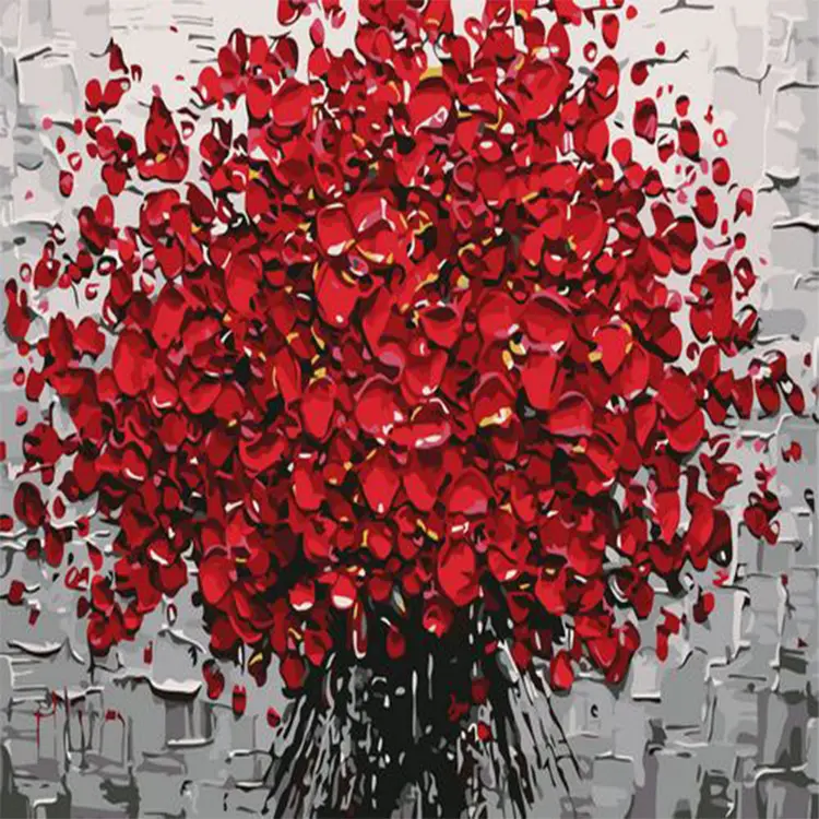 Pintura de flores vermelhas, por números, pintura a óleo pintada à mão, em tela para decoração de casa, 40x50