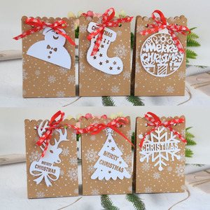 In Stock Wholesale 6 Christmas Candy Boxes Snowflake Christmas Tree Elk Card Kraft Paper Bag Gift Packaging