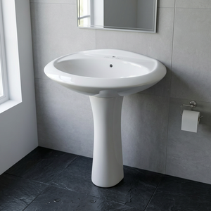 Lavabo Vistaar Serie Capri de Diseño Moderno y Ecológico de 25x20 con Pedestal de Cerámica para Uso en Hospitales y Centros Comerciales - Product Image 1
