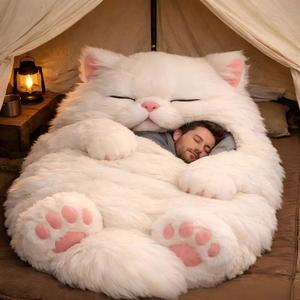 Sacco a Pelo a Busta con Stampa Gatto in Peluche <span class=keywords><strong>per</strong></span> Interni, Materiale Velluto e Tessuto, Taglia Adulto Invernale - Product Image 3