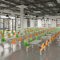 Ensemble table et chaises de cantine scolaire intégrées 4 places, mobilier de cafétéria avec sièges fixes