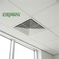 Diffuseur de plafond carré en aluminium à 4 voies avec amortisseur, grille d'aération carrée pour CVC, climatisation, hôtel, bureau, ventilation, OEM disponible