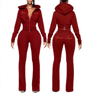 Ensemble veste et pantalon brodés sur mesure pour femme, haut à capuche zippé à manches longues pour grande taille, survêtement décontracté ajusté pour femme - Product Image 1