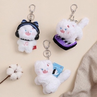 Porte-clés en peluche chat mignon et moelleux, mini monstre chat en peluche doux avec piano et écouteurs pour sacs et pendentifs