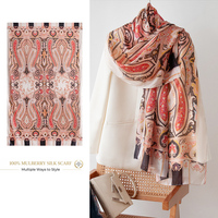 Écharpe longue vintage 100 % soie en gros, impression personnalisée pour femme, motifs floraux de luxe, toutes saisons, fabriquée en Chine, pour adulte