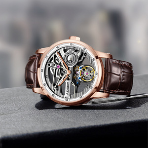 Montre squelette tourbillon pour homme, étanche, aiguilles lumineuses, mouvement mécanique, bracelet en cuir noir - Product Image 2