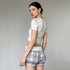 Shorts de Burbuja con Lazo Estilo Ballet para Mujer, Lindos Shorts Mini con Cintura Elástica para Uso Casual de Verano - Product Image 6