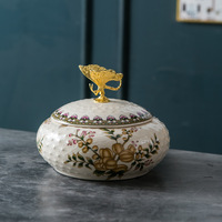 Cadeau de mariage boîte à bijoux en céramique conteneur de rangement pour la maison avec couvercle boîte de rangement en porcelaine florale avec couvercle