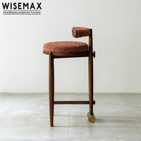 WISEMAX FURNITURE Chaise de bar moderne de style français, revêtement en bouclette rouge, tabouret de bar haut avec repose-pieds pour villa, restaurant