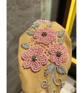 Beaded Embroidery Hairband Multi Stone Glass Beads <b>Headband</b> for Women <b>Girls</b> Indian Hair Accessories Beautiful Pink Colored - Product Image 2