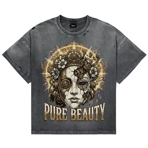 T-shirt vintage pour homme en coton délavé à l'acide, avec motif floral et graphique, coupe oversize, style streetwear, imprimé lettres, manches courtes - Product Image 1