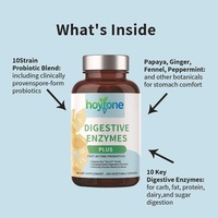 Capsules d'enzymes digestives avancées et de probiotiques à marque privée OEM pour la santé intestinale des adultes, favorisant l'absorption des nutriments, végétaliennes