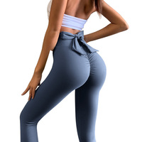 Pantalon de yoga taille haute pour femme, grande taille, couleur nude pêche, avec taille élastique, séchage rapide, respirant, avec nœud, sexy, pour l'exercice et le fitness