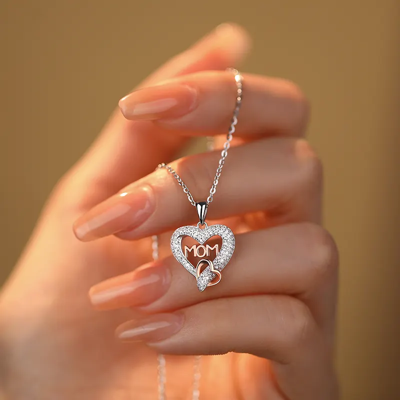 2024 femmes or rose 925 argent sterling bijoux fins à ma maman coeur forme mère jours cadeau pendentif collier