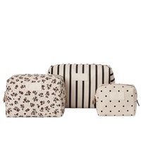 Sac de maquillage écologique en toile avec fermeture éclair, sac de maquillage de voyage de moyenne capacité, organiseur de maquillage, sac de toilette pour femmes, sac cosmétique à rayures noires