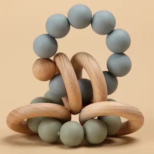 Wholesale Non-Toxic Wooden Teething Toy Silicone Beads Baby Teether