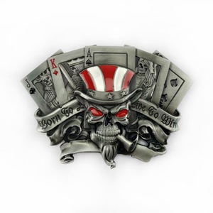 Uncle <strong>Sam</strong> Skull Poker Cards Belt Buckle, Vintage Enamel 3D Embossed Zinc Alloy Cowboy Buckle - Product Image 5