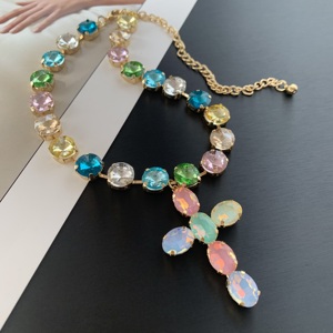 LS-B8556 <strong>Rainbow</strong> Crystal <strong>Necklace</strong> Jewelry Gold Plated Fashion Women <strong>Necklace</strong> Iridescent Cross Pendant <strong>Necklace</strong> As Gifts - Product Image 2