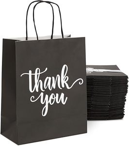Sacs en papier kraft noirs personnalisés de taille moyenne avec poignées pour boutique, restaurant, à emporter - Product Image 1