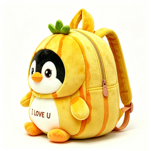 Pumpkin Penguin Plush <b>Backpack</b>, Cute Yellow <b>Kids</b> <b>Backpack</b> with "I LOVE U" Embroidery, Fluffy Toddler Penguin Costume Bag - Product Image 4