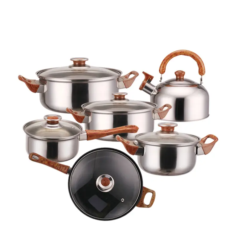 ベストセラーステンレス調理器具セット12個2層調理鍋セットスープと牛乳鍋蓋付き