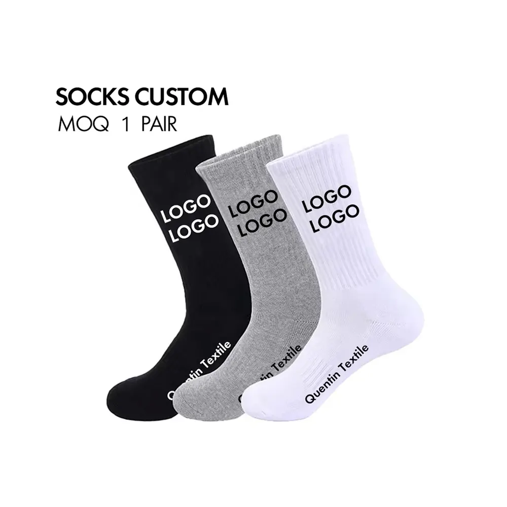 Quentin men women custom made logo athletic socks cotton unisex thick basketball sports tennis running socks with custom logo