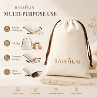 Pochette en coton et lin biodégradable personnalisable avec logo, ruban en satin marron, tailles ajustables pour bijoux et cadeaux – Vente en gros