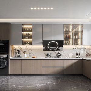 JINGSHUN Vente en gros 2026 Armoires de cuisine laquées sur mesure avec porte vitrée Meubles de rangement modernes avec appareils électroménagers Direct usine - Product Image 1