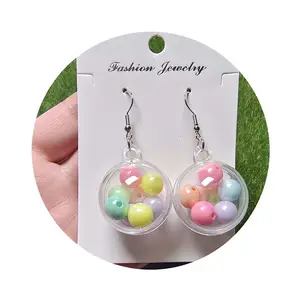 Clear Plastic Fillable Globe Ball Filled With Pearl Beads Drop Earrings Lovely Dangle Earrings For Women Girl Unique Fashion