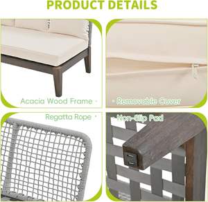 Ensemble de patio pour 5 personnes avec coussins canapé d'extérieur moderne ondulé en corde compatible avec le <span class=keywords><strong>jardin</strong></span> et la pelouse - Product Image 3