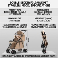 Poussette pliable robuste à double étage pour animaux de compagnie, avec maille respirante et cadre en acier, pour chiens et chats multiples, idéale pour les voyages en extérieur