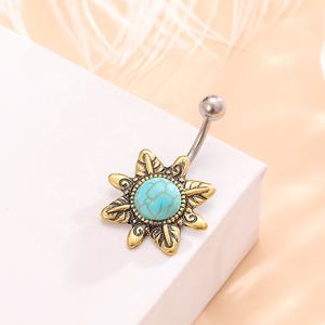 Anillos para el <span class=keywords><strong>ombligo</strong></span> de 14G, Anillo para el <span class=keywords><strong>ombligo</strong></span>, flores doradas, <span class=keywords><strong>Piercing</strong></span> para el vientre corporal, joyería para mujer, anillos para el <span class=keywords><strong>ombligo</strong></span> para la playa, uñas umbilicales - Product Image 2